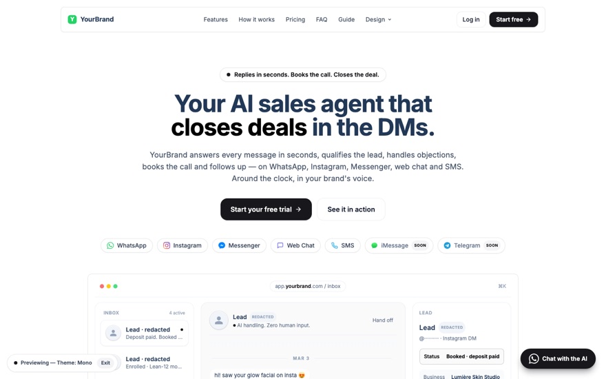 The home page in the Mono look